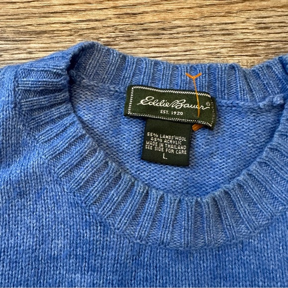 Eddie Bauer Lambs Wool Heather Blue Crewneck Sweater - Picture 3 of 6